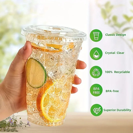 100Sets 12/16OZ Plastic Cups with Lids Clear Disposable Cups Straw for Parties Iced Coffee Smoothie Milkshake Cold Drinks