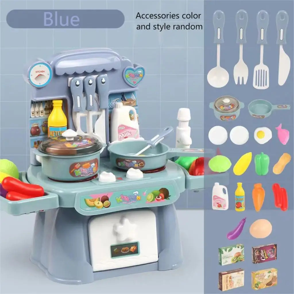 Pretend Play Kitchen Set With Sounds, Lights, Cooking Stove, Sink, And Play Food - Mini Toy Kitchen