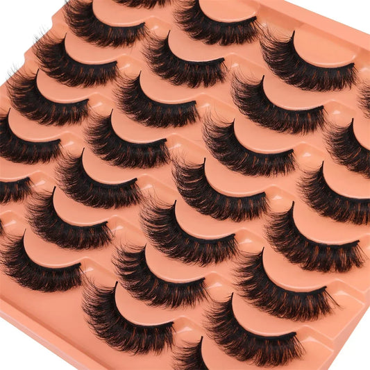 14 Pairs Natural Look False Eyelashes Thick Fluffy Faux Mink Lashes Pack Cat Eye Lashes that Look Like Extensions Black