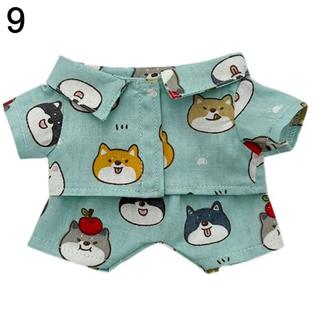 20CM Plush Doll Clothes Suit Fruit Animals Printing Lapel Shirt Pants Casual Wears Cotton Stuffed Toys Idol Dolls Accessories