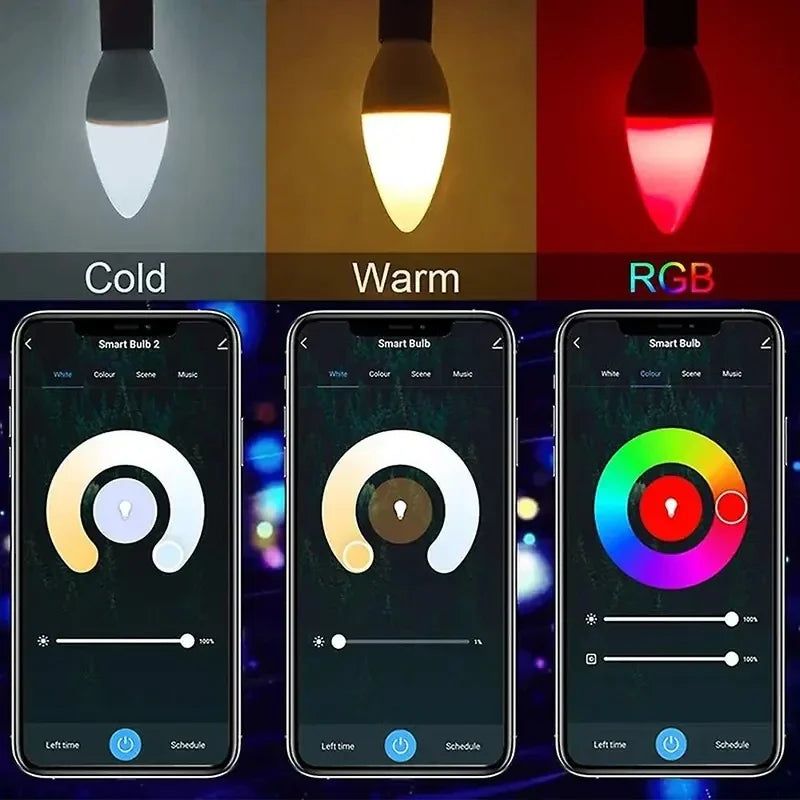 Smart RGB Light LED Bulb Candle Lamps E14 Bluetooth 220V Crystal Dimmable APP Control Group Lamps For Home Bedroom Living Room