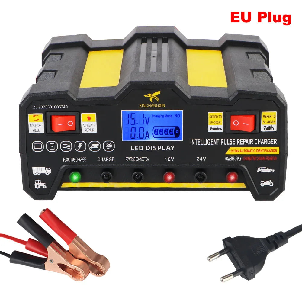 600W Car Battery Chargers 12V 12A / 24V 9A Output Quick Charging Intelligent Automatic Pulse Repair Home Storage Battery Charger