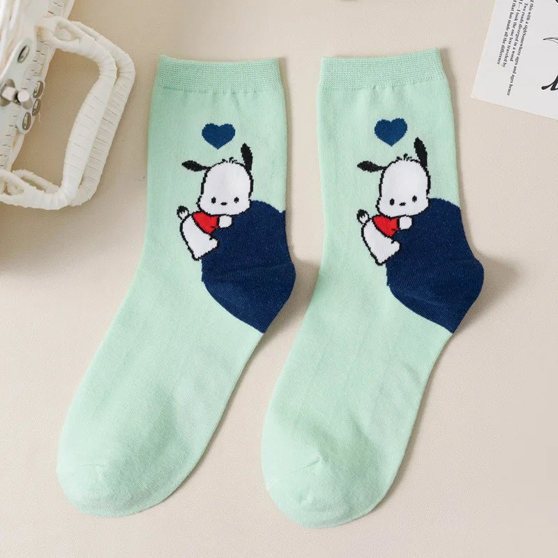 Pochacco Cartoon Cotton Socks Sanrio Combed Cotton Stockings Cute Puppy Girls Stockings Children Cotton Warmer Sock