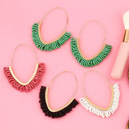 Bohemian Multicolor Beads Hoop Earrings For Women Handmade Boho Ear Vintage Jewelry Gold Color Big Statement Earrings Accessory