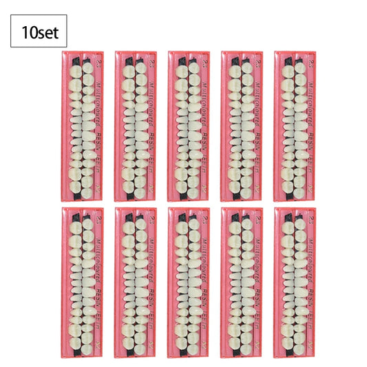 Dental Resin Denture 28Teeth Set with 3D Shade Guide Color Comparator Mirror for Bleaching and Dentistry Training
