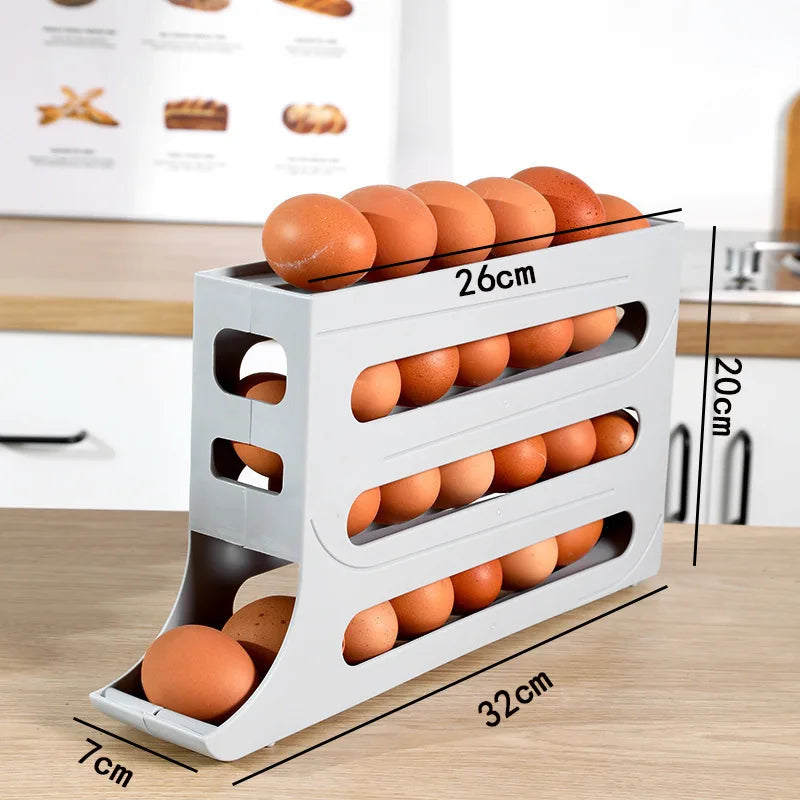 4 Tier Egg Storage Box Organizer for Refrigerator Rolling Egg Organizer Holder Fridge Storage Organizer Food Storage Container