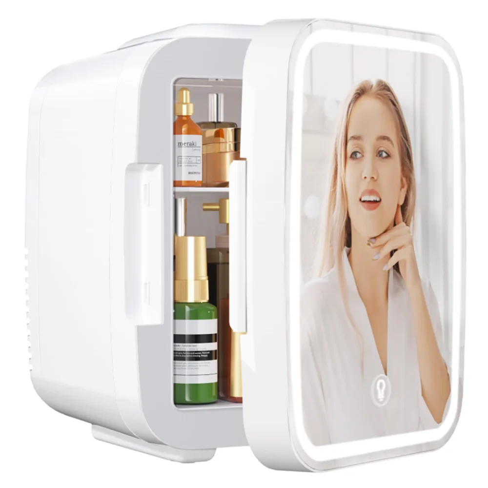 Mini Fridge for Bedroom Fridge with LED Mirror 4L Small Fridge Thermoelectric Heater & Cooler 220 V AC/12V DC Car Office Dorm