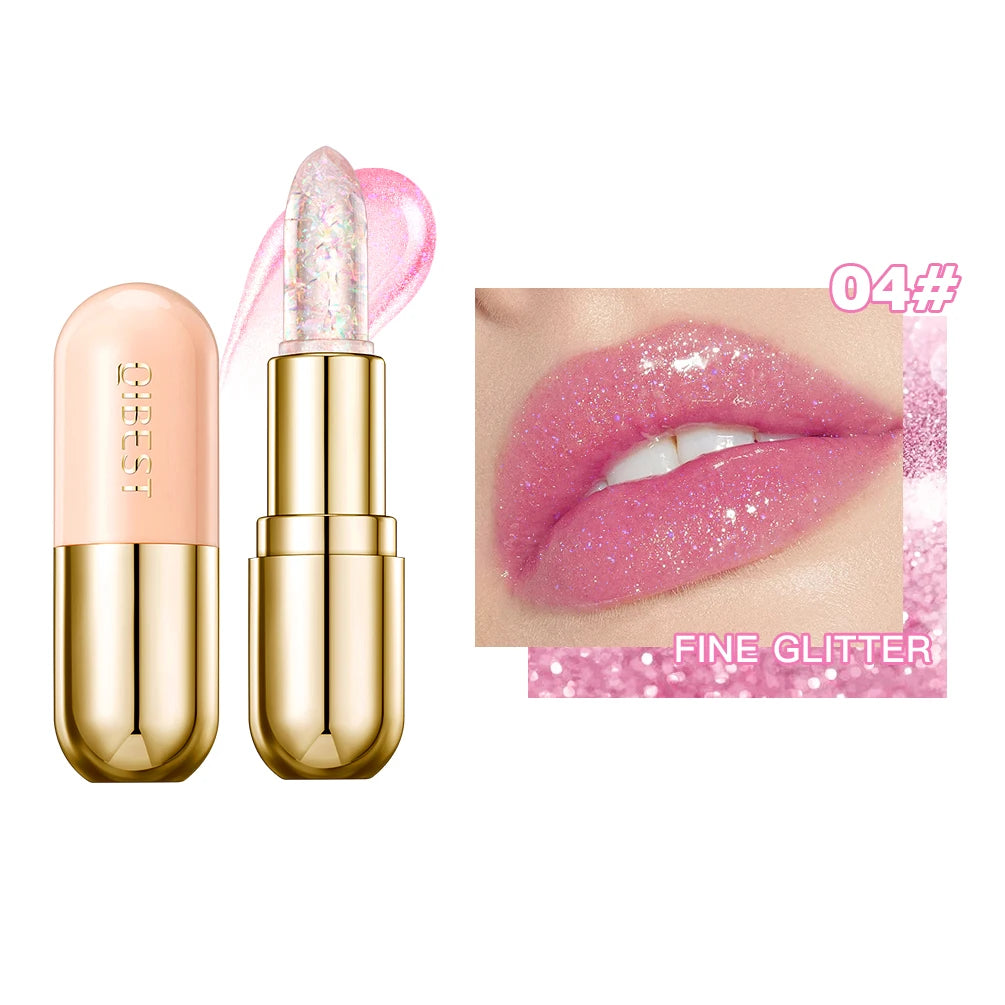 QIBEST Glitter Jelly Lipstick Lip Balm Colors Changing Lipstick Moisturizing Makeup Water Glossy Transparent Lip Stain Cosmetics
