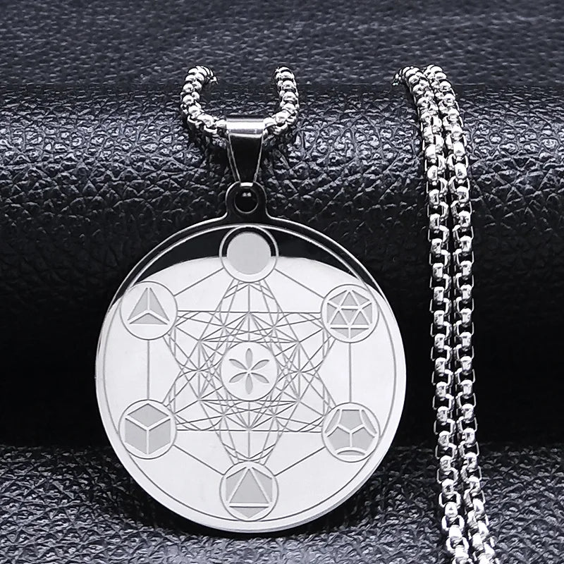 Angel Seal Archangel Metatron Cube Pendant Necklace for Women Men Stainless Steel Flower of Life Jewelry flor de la vida collar