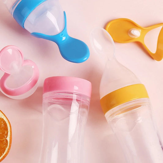 Safe Useful Silicone Baby Bottle with Spoon Food Supplement Rice Cereal Bottles Squeeze Spoon Milk Feeding Bottle Cup
