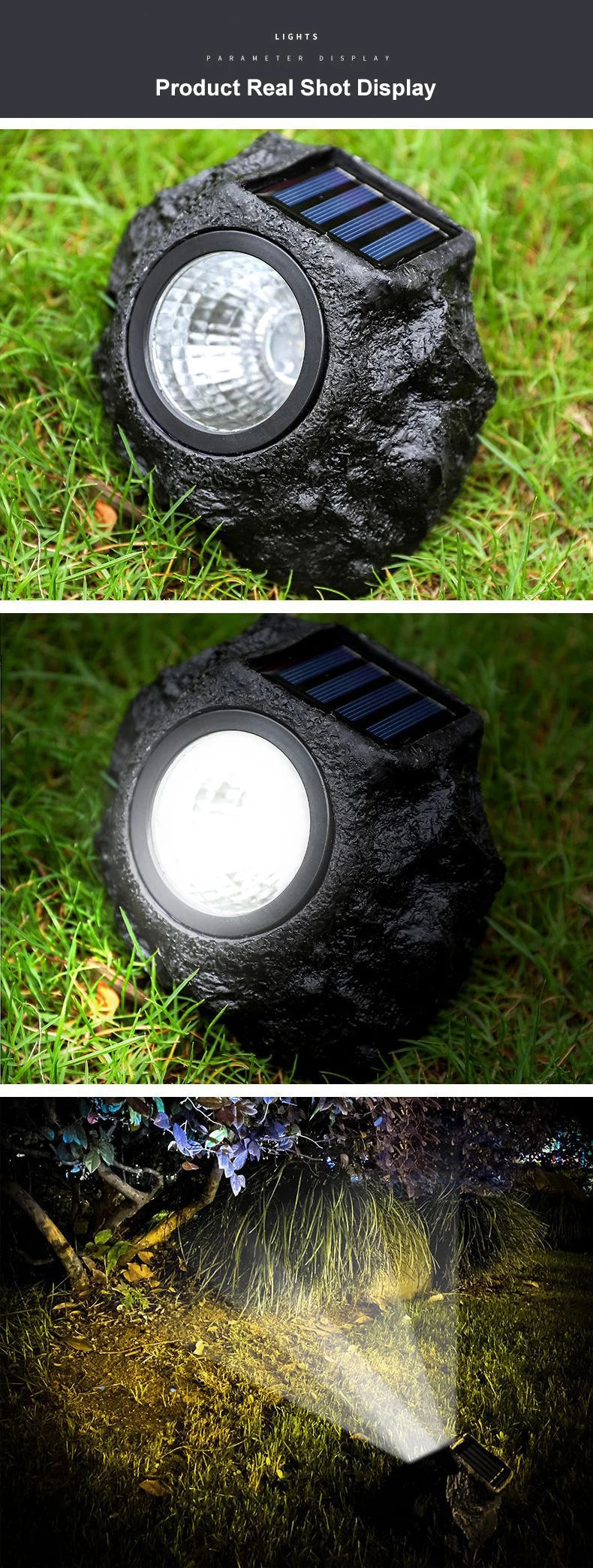 LED Solar Energy Warm Light Outdoor Garden Lawn Decoration Waterproof Lighting Garden Spotlight Solar Simulation Stone Light