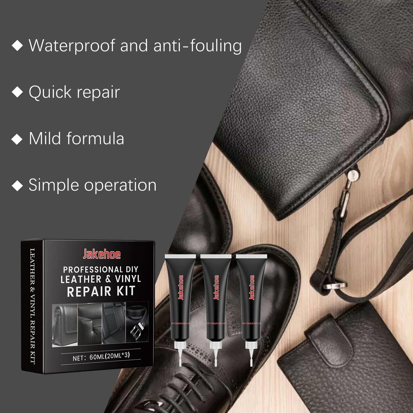 60ml Car Care Kit Liquid Leather Skin Refurbish Repair Tool Auto Seat Sofa Coats Holes Scratch Cracks Restoration Black