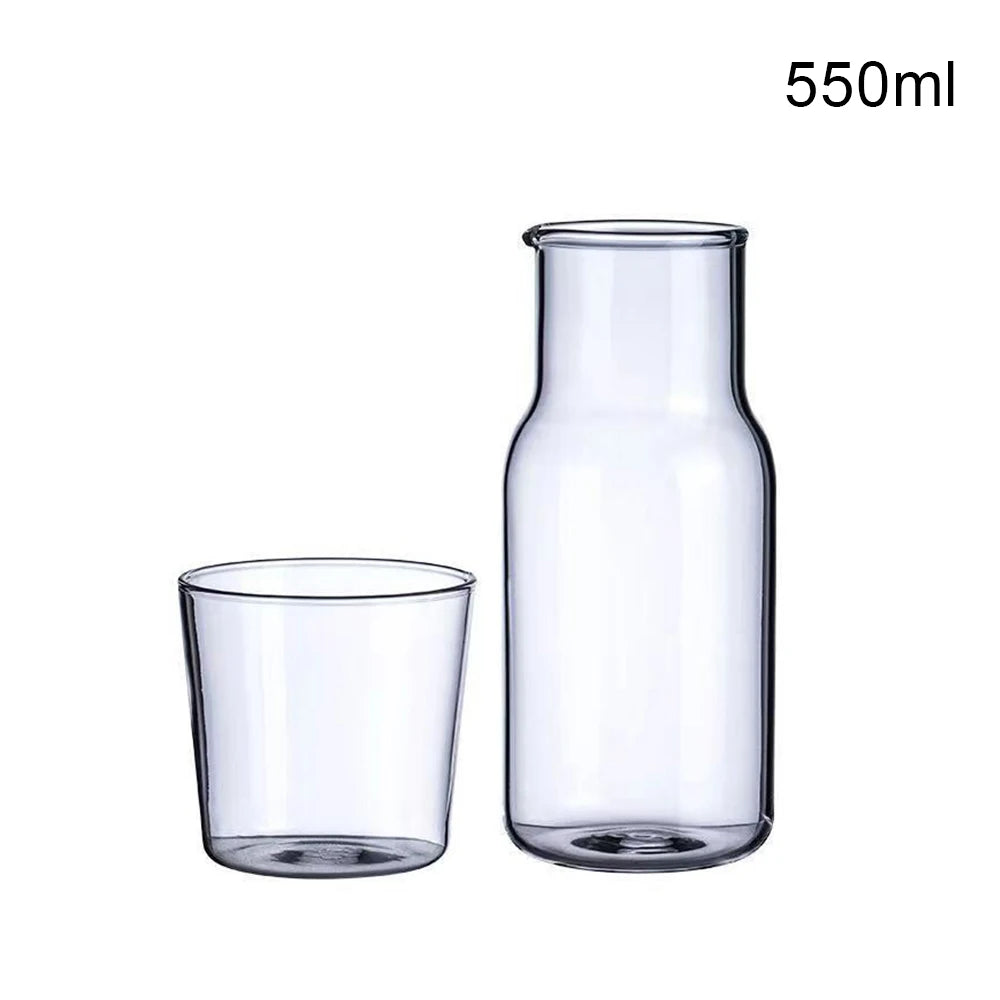Water Carafe with Tumbler Glass Cold Hot Water Bottle Cup Sets Bedside Water Pitcher High Temperature Resistance Bottle