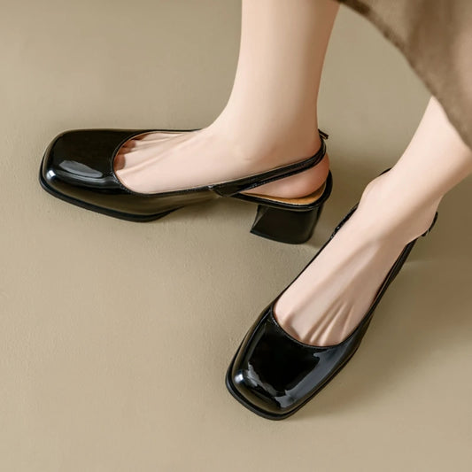 Fashion Slingback Sandals Shoes Women Block Heels Close Toe Party Office Shoes Ladies Elegant Short Heeled Silver Mules Shoes