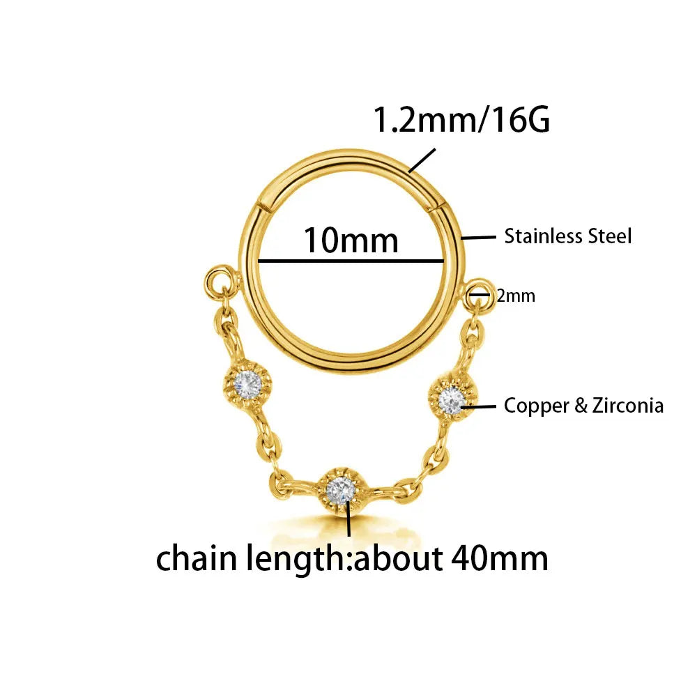 16G Stainless Steel Chain Conch Ear Piercing Hinged Clicker Segment Septum Ear Ring Cartilage Sleeper Earring Helix Piercing