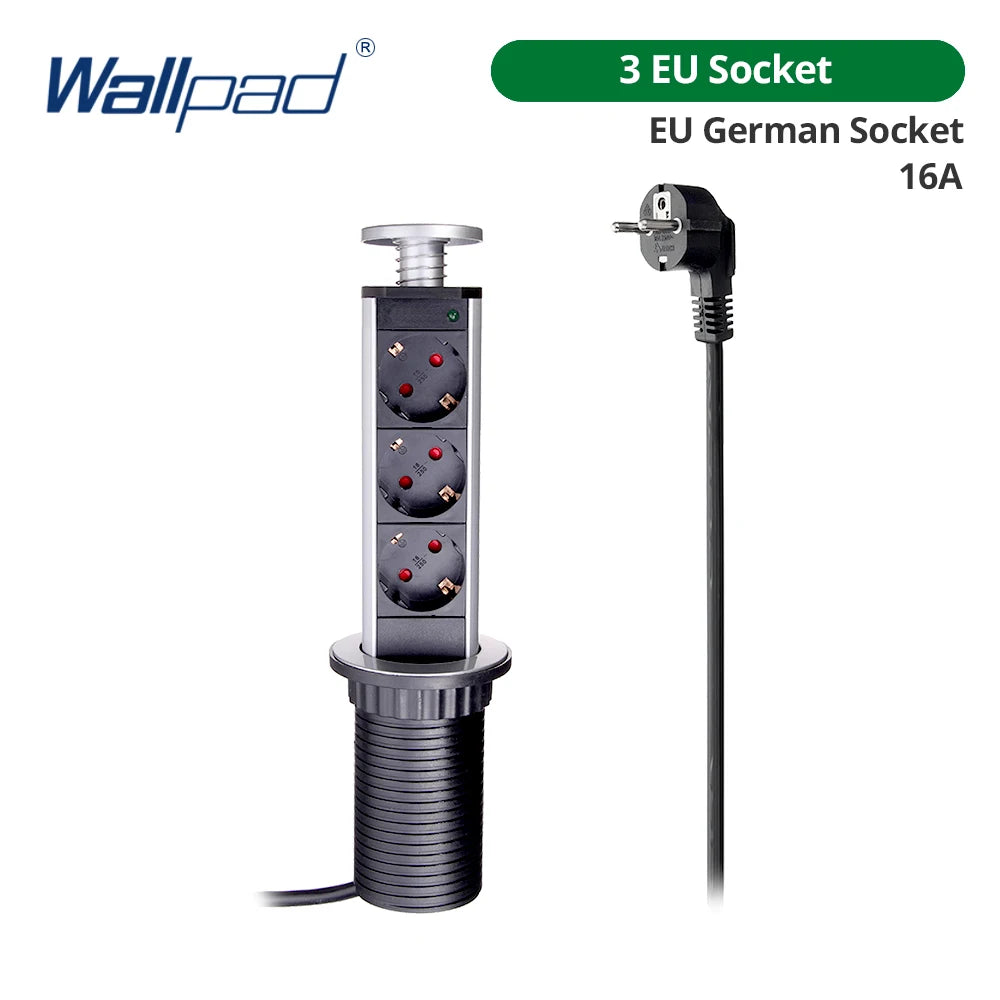 Wallpad Pull Pop Up Desktop Socket 3 Outlets 2.4A USB Ports or No 2M Extension Plug Retractable Aluminum Body For Kitchen Tabel