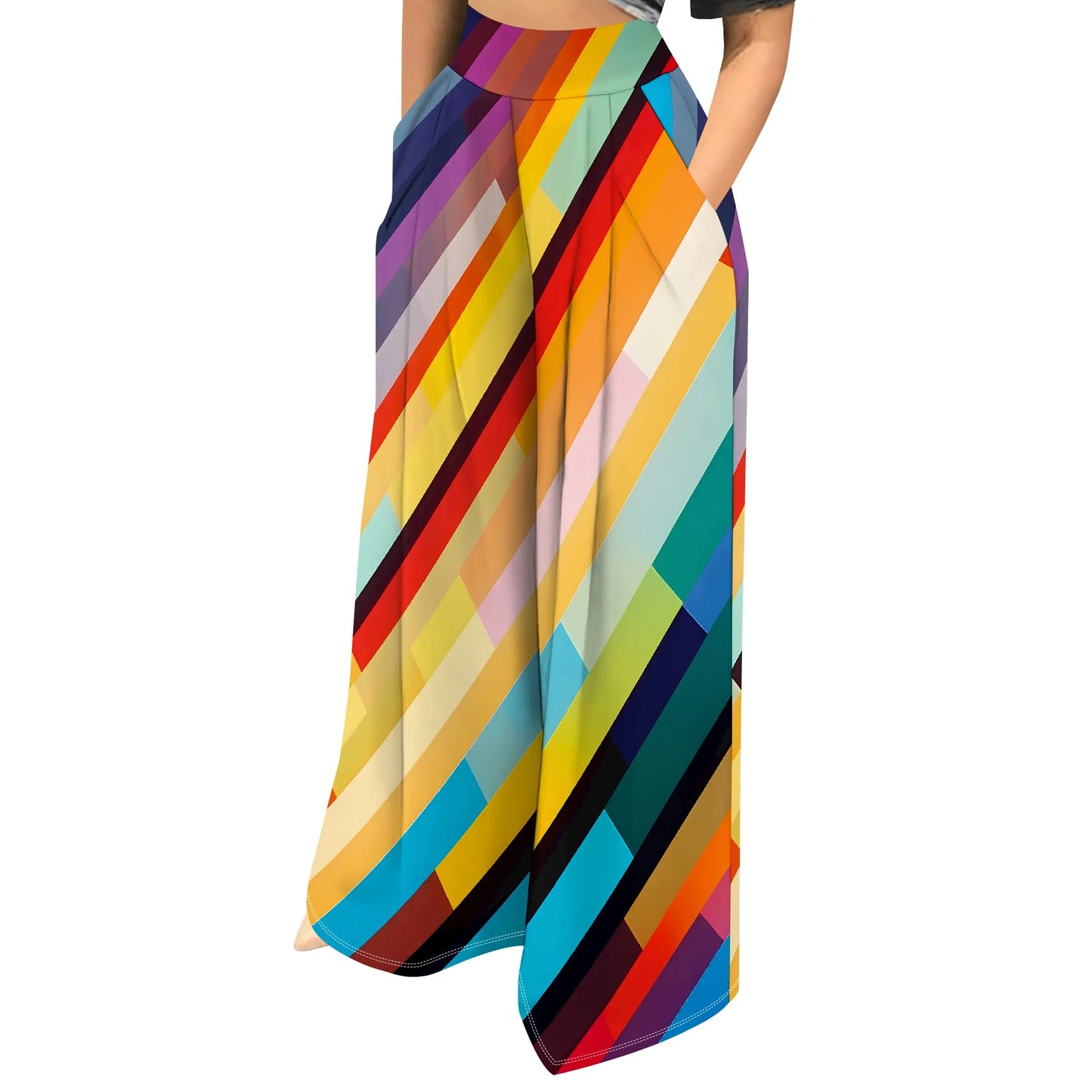 Womens Palazzo Long Pants High Waist Wide Leg Stretchy Loose Fit Casual Trousers with Pocket