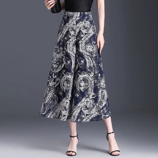 New Summer Print Palazzo Pants for Women Lightweight High Waisted Loose Skirt Pants