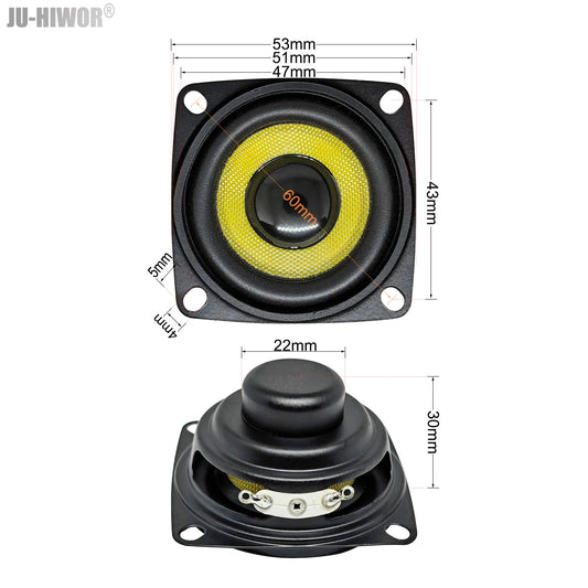 2pcs 4 Ohms 5W 53mm Square 16 Core Dual Neodymium Magnetic Waterproof Speaker 2 inch Yellow Glassfiber bluetooth Loudspeaker