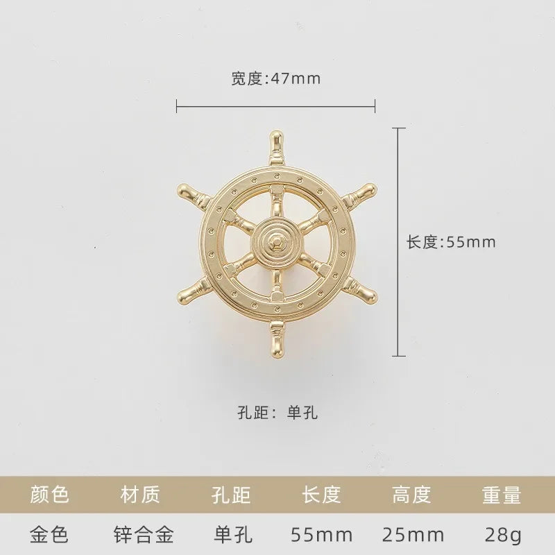 Vintage Anchor Ship Wheel Cabinet Handle - Antique Brass Single Hole Pull for Wardrobe/Cabinet, Nautical Drawer Hardware