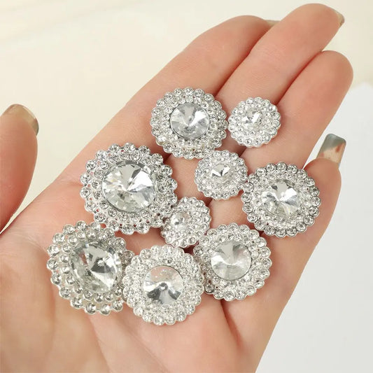 10 PCs 15/20/25MM Round Metal Rhinestone Buttons for Clothing DIY Sewing Accessories Wholesale Luxury Fashion Apparel Decoration