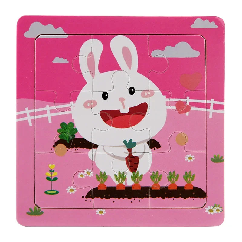 3D Puzzles Cartoon Animals Wooden Montessori Game Kids Cognitive Jigsaw Puzzle Baby Toys Educational Toys for Children Toddler