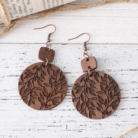 New Bohemian Earrings Autumn Leaf Disc Splicing Wooden Earrings Double sided Fashion Earrings Gift