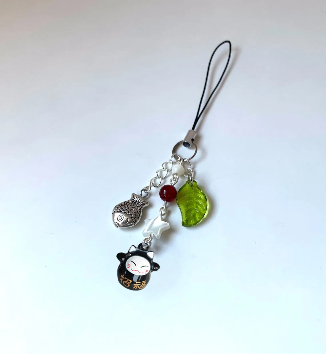 Handmade Black cat phone charm | phone strap | phone accessories | lucky small bell cat keychain