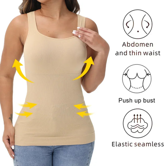 Shapewear for Women Seamless Camisole Compression Vest Tummy Control Body Shaper Waist Trainer Underwear Square Neck Tank Top