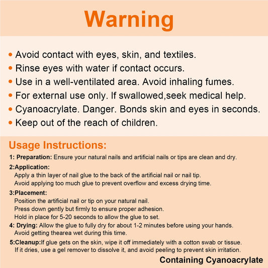 Twoing Waterproof Liquid Nail Adhesive,Long-Lasting & Fast-Drying, Formaldehyde-Free, Compatible with Acrylic Nails Fake Nails