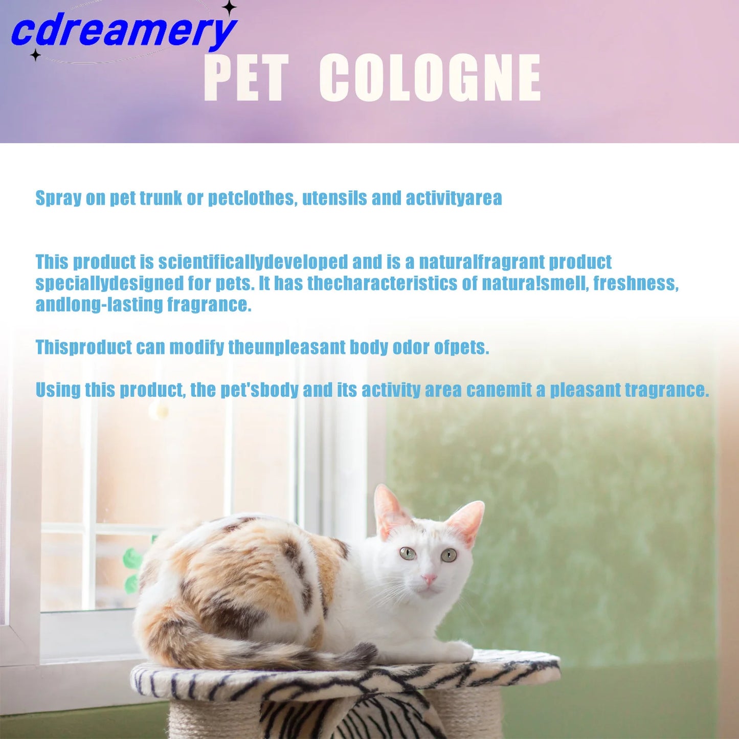 CDY 100ml Pet Perfume Spray for Cats and Dogs, Odor Eliminator and Air Freshener with Long-lasting Fragrance