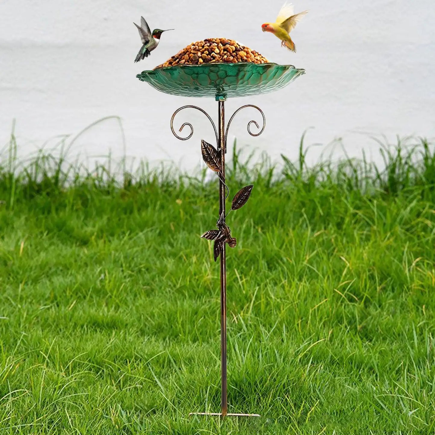 Birdbaths for Outdoors Garden Birdfeeder Standing Metal Bird Feeder Bowl Height Adjustable Winterproof Decorations for Yard