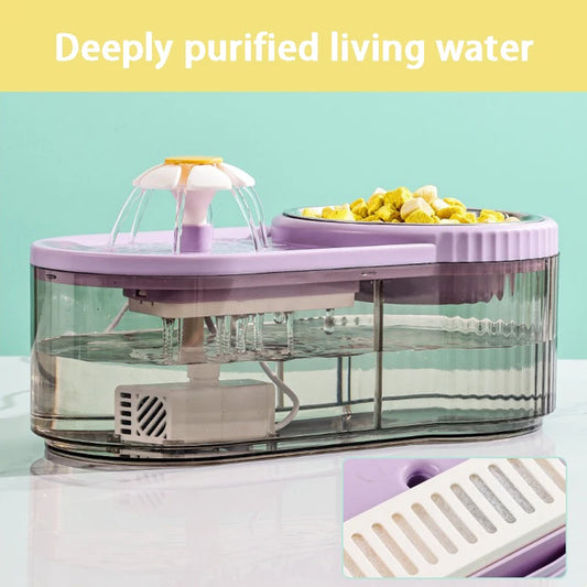 Automatic Cat Feeder Water Fountain With Large Capacity Flower Design Silent Pet Feeding System With Filter For Cats And Dogs