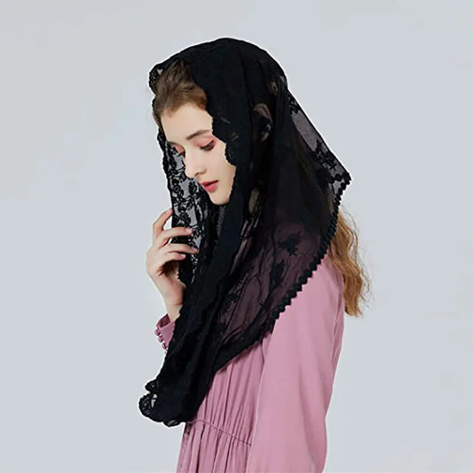Latin Church White Bridal Lace Mantilla Veil Muslim Church Veil Shawl