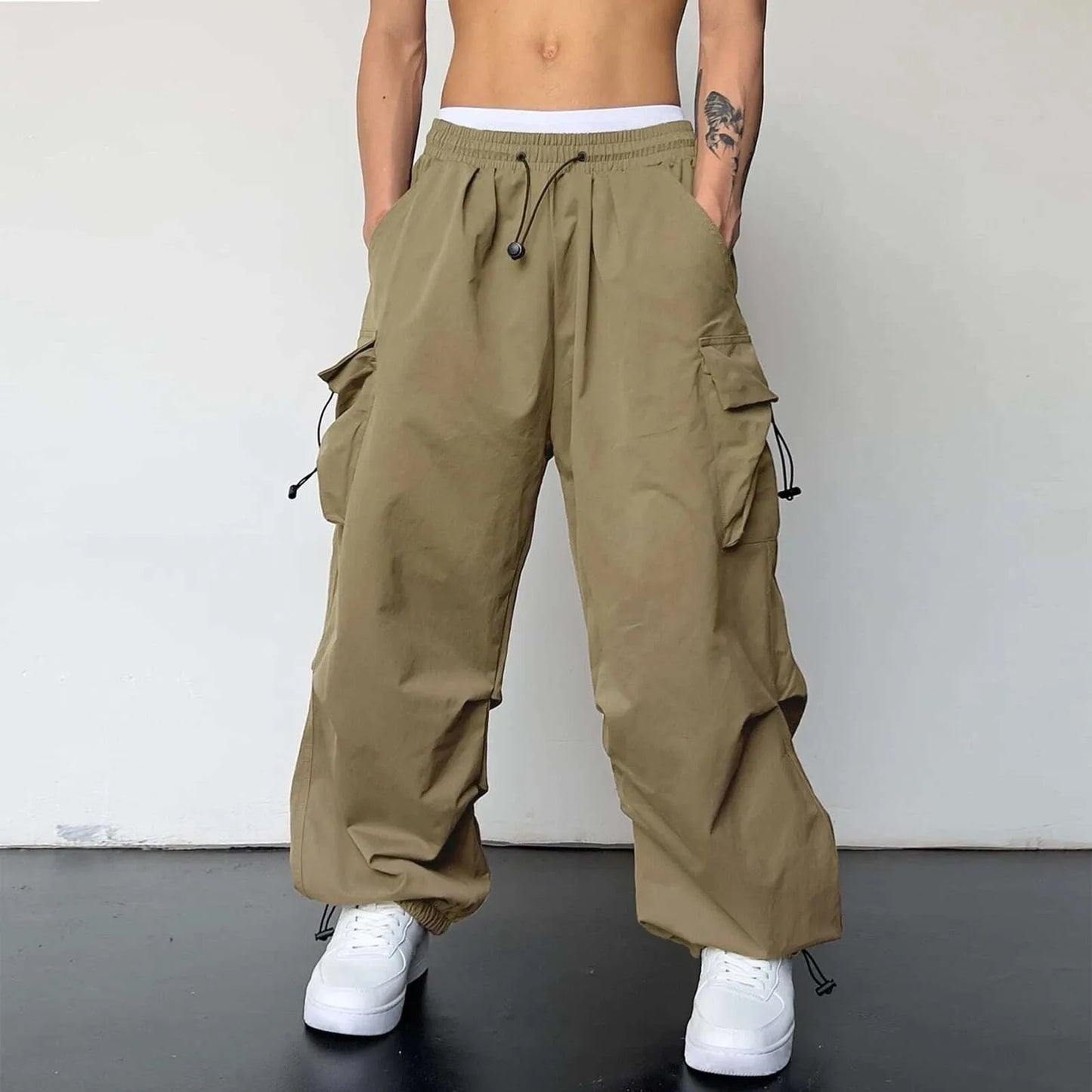 Cargo Pants For Men Baggy Long Pants,Men'S Parachute Cargo Pants Lightweight Pants Drawstring Loose Fit Hiking Casual Pants