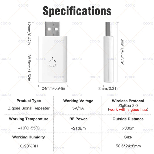 Smart ZigBee Signal Repeater USB Signal Amplifier Extender for Smart Home Device Automation Work with Home Assistant ZigBee2MQTT