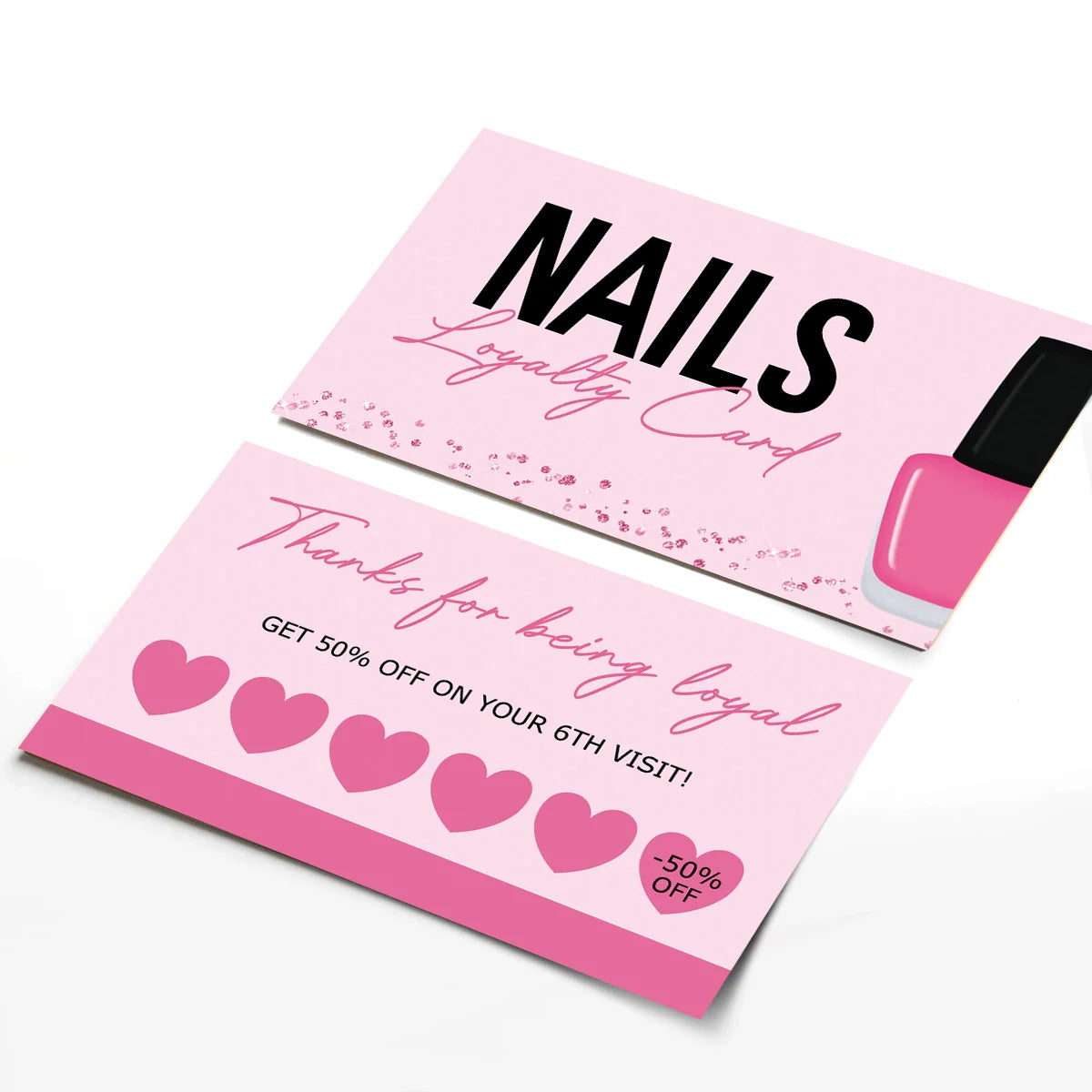 50Pcs Nail Loyalty Card Nail Salon Polish Manicurist Business Card Press on Nail Discount Cards Wholesale