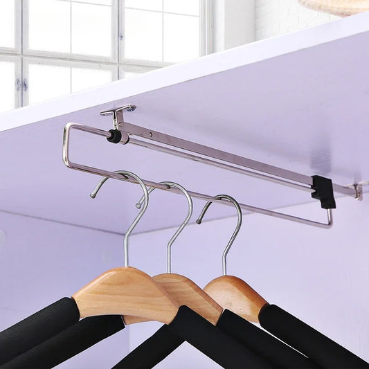 1pc Pull-Out Clothes Storage Rod Adjustable Foldable Metal Hanging Rail for Wardrobes Space-Saving Organizer Drying Racks