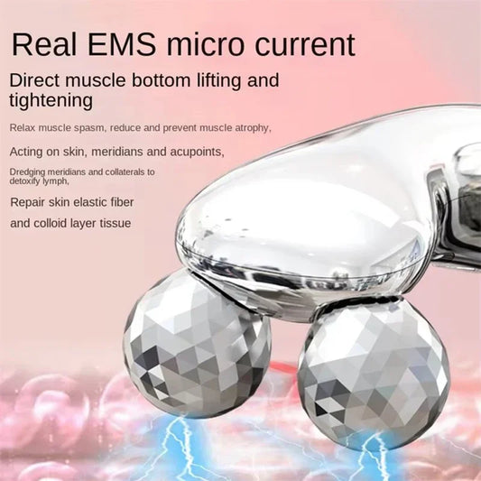 4D Roller Facial Massager EMS Face Lift Device V-Face Slimmer Skin Tightening Double Chin Remover Eye Care Vibration Massager