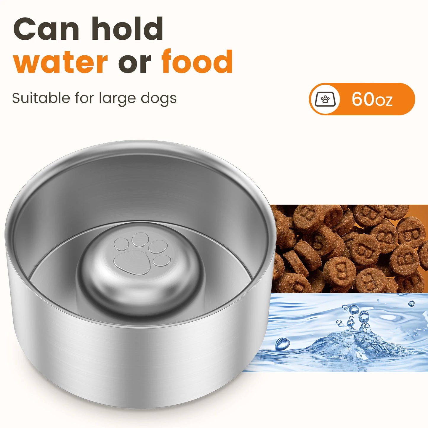 Stainless Steel Dog Slow Eating Bowl 60oz High-Capacity Practical Nonslip Pet Slow Food Bowl Easy To Clean for Home Pet