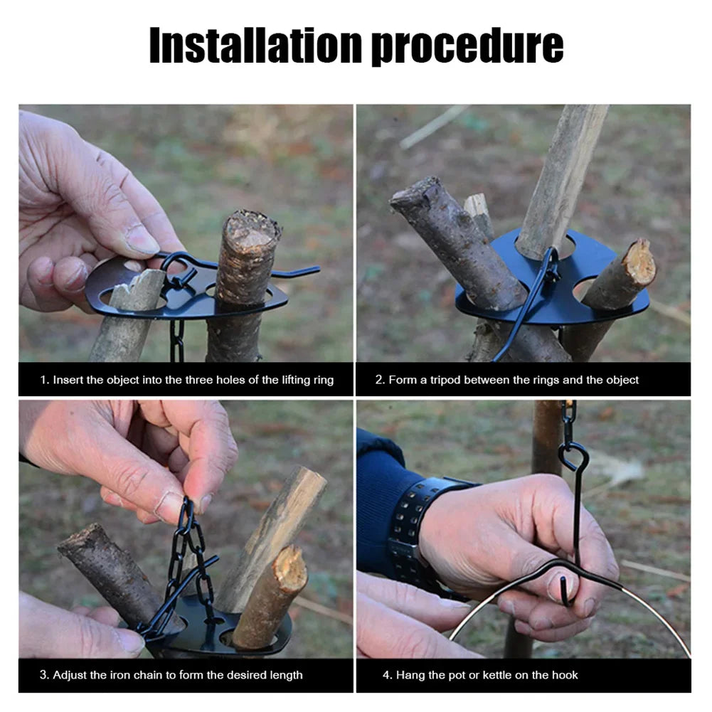 Portable Camping Gear and Equipment Detachable Outdoor Barbecue Tripod Hanging Rack Campfire Cooking Accessories Set