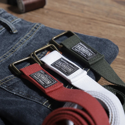 Double-loop belt men and women belt INS double-loop tide double-loop canvas Korean version of young students casual outdoo