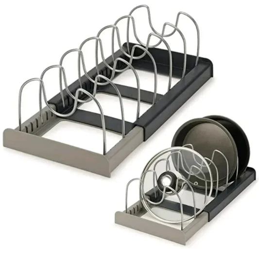 Expandable Pot and Pan Organizers Rack Holder Kitchen Cabinet Pantry Bakeware Organizer Rack with 6 Adjustable Compartments