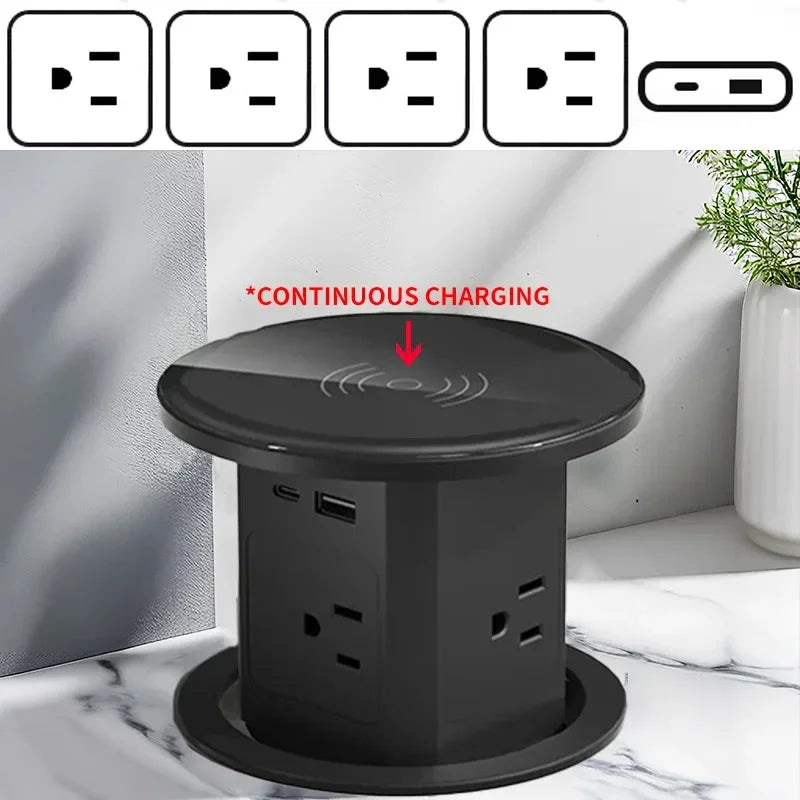 Retractable Pop Up Socket Wireless Charge USB Port US UK AU Universal Automatic Lifting Anti-pinch Protection Outlet Desktop