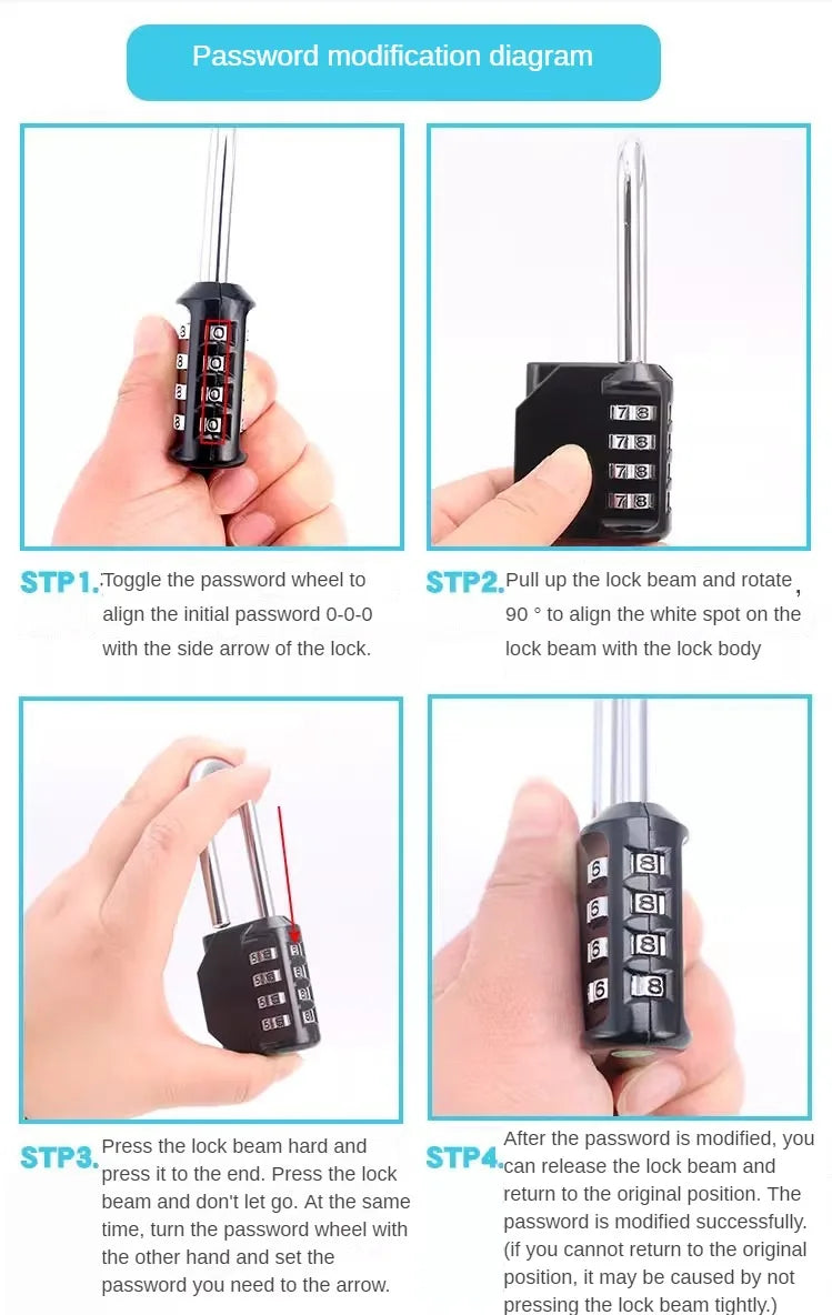 Combination Padlock Outdoor 4 Digit Long Shackle Waterproof Password Padlock Pad Lock For School Locker Gym Locker Fence Gate