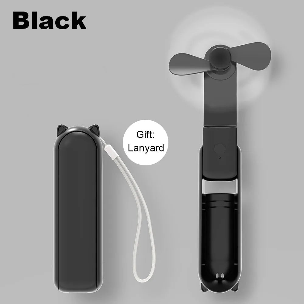 Portable Fan 2000mAh USB Rechargeable 3 Speed Mini Handheld Foldable Fan Hand Held Small Pocket Travel Fan with Handy Power Bank