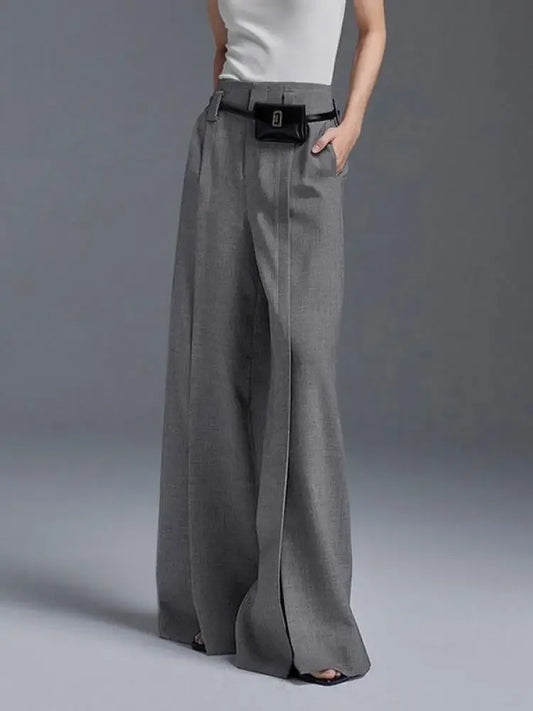 Office Lady Formal Commuter Pants New Spring Autumn Split-front Pleated High-Waisted Wide Leg Trousers For Women
