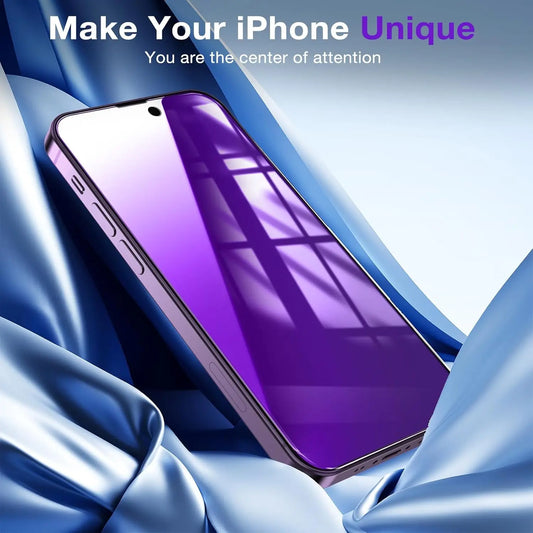 Anti Blue Ray Light Tempered Glass for iPhone17 16 15 14 13 12 11 Pro Max Privacy Screen Protector Purple 9H Tempered Glass Film
