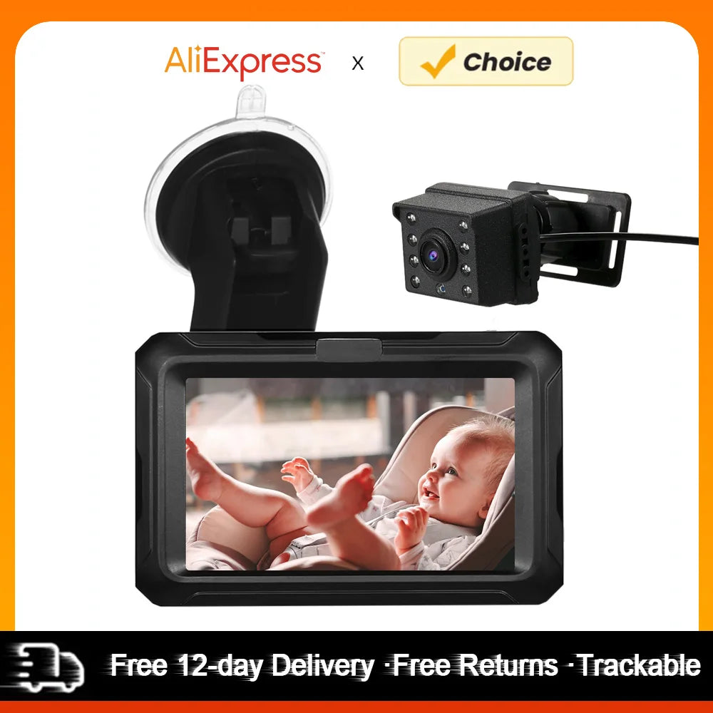 Baby Car Mirror1080P Baby Monitor with Camera Baby Car Mirror with 4.3'' IPS Screen Night Vision Function Adjustable Wide
