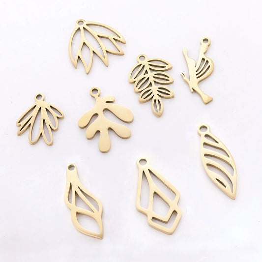3PCs Stainless Steel Mini Flower Charms Tree Leaf Bird Pendant Necklace Diy Earring For Jewelry Making Findings Wholesale